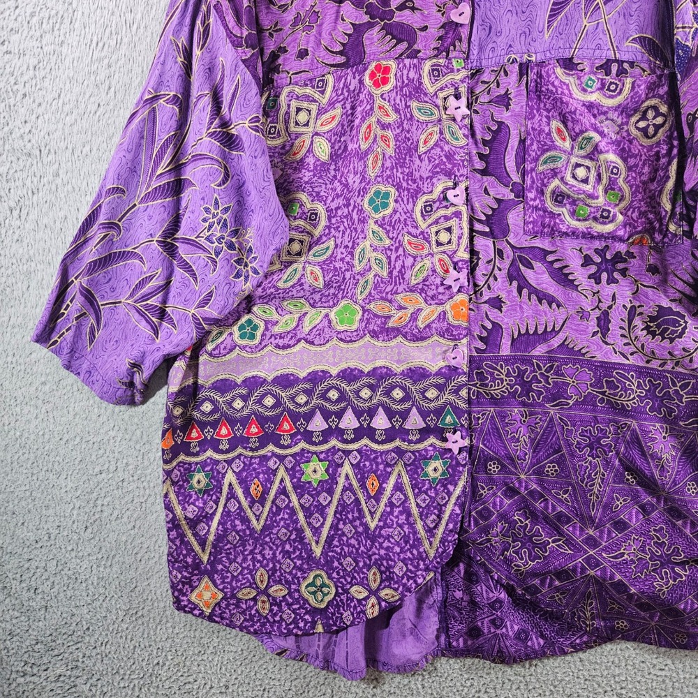Tropical Tantrum Purple Batik Patchwork Shirt Wom… - image 2